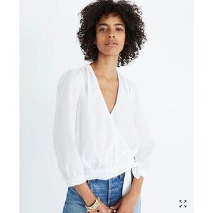 Madewell Wrap Top in Eyelet White Front Tie XS